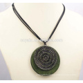 Vintage Rope Chain Disks Pendant Collier en cristal vert